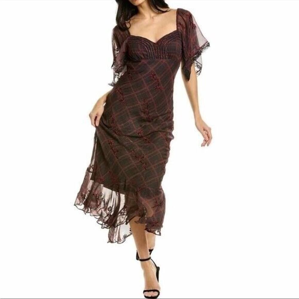 NWOT Free People Fallen Flowers Midi Dress, Embroidered Beaded Floral Sz 4